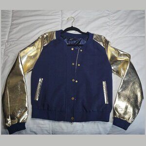 NWT Faubourg Du Temple Varsity Bomber Jacket – Small - Navy/Gold - MSRP $88